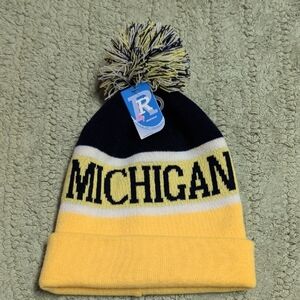 U Of M Blue & Maze Michigan Pom Fold Over Hat NWT Unisex